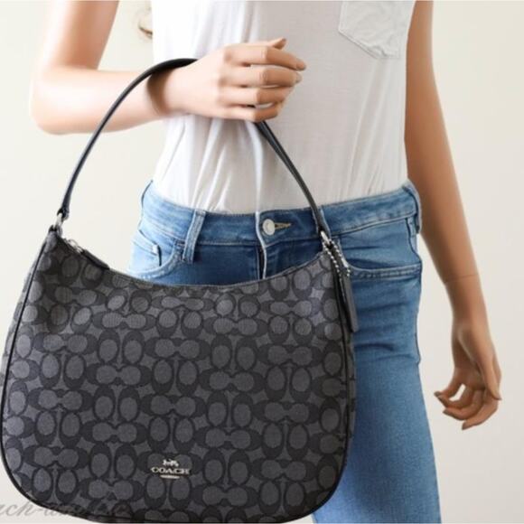 Coach Handbags - COACH Zip Shoulder Bag In Signature Jacquard Top Zip Hobo F29959 Monogram Black